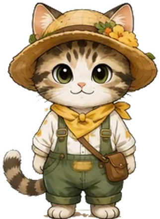 Lulu the cat in a straw hat