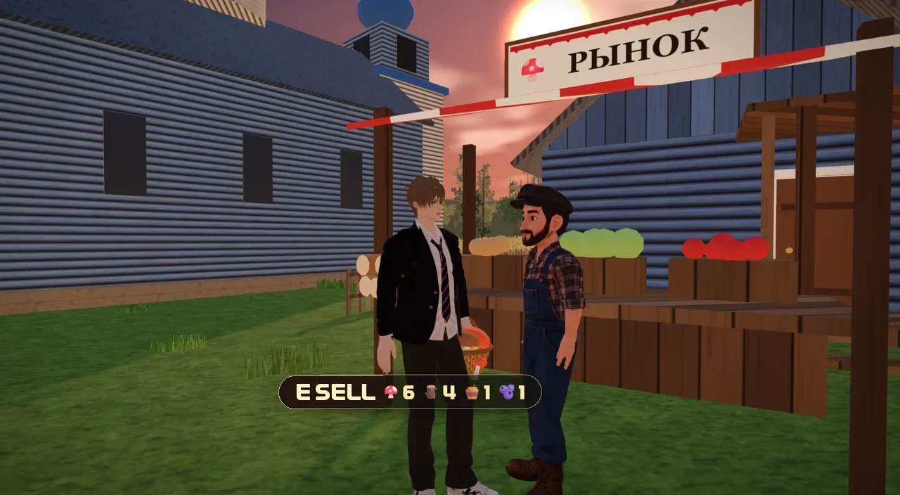 The boy selling mushrooms and firewood at Uncle Fyodor's market stall