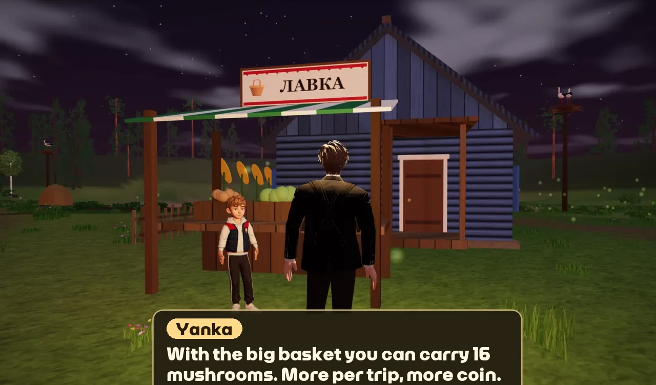 Yanka's shop at night, Yanka talking about the big basket