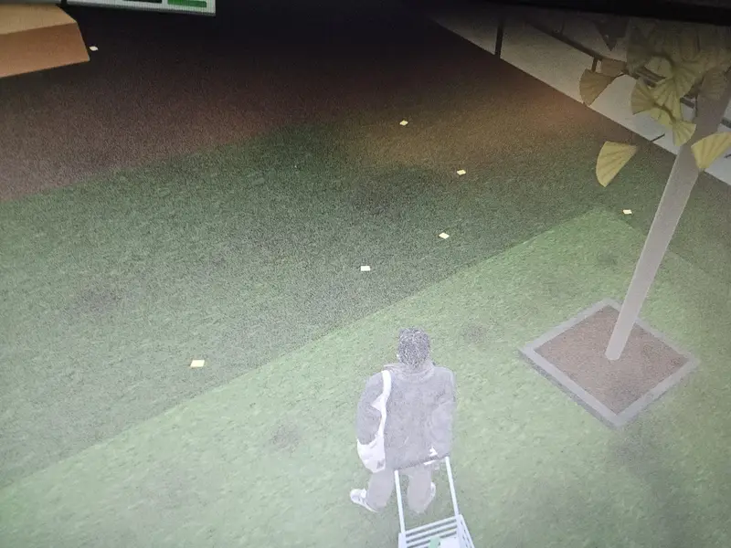 Small yellow squares scattered across the park lawn