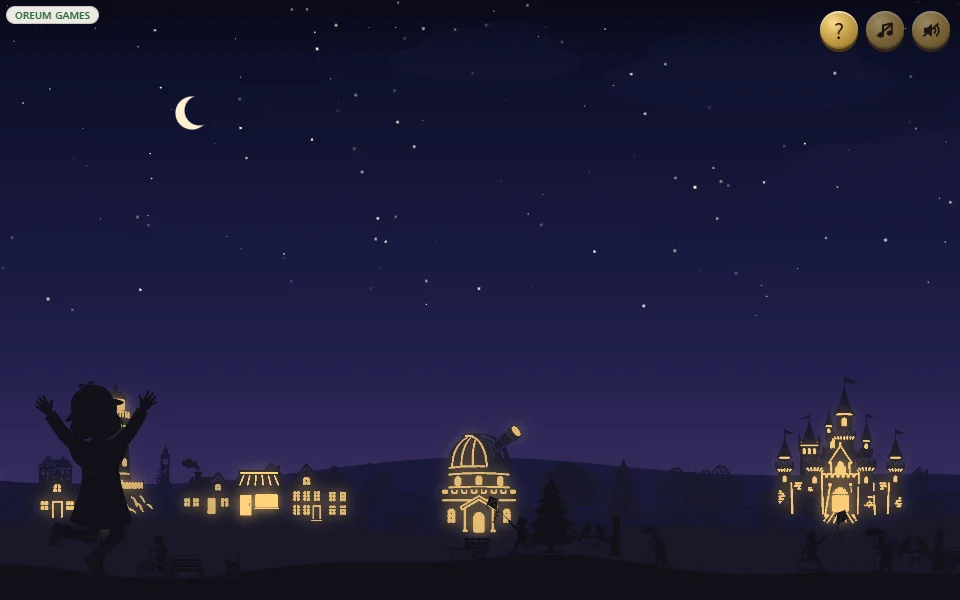 The ending at night with lit windows in the observatory and the castle