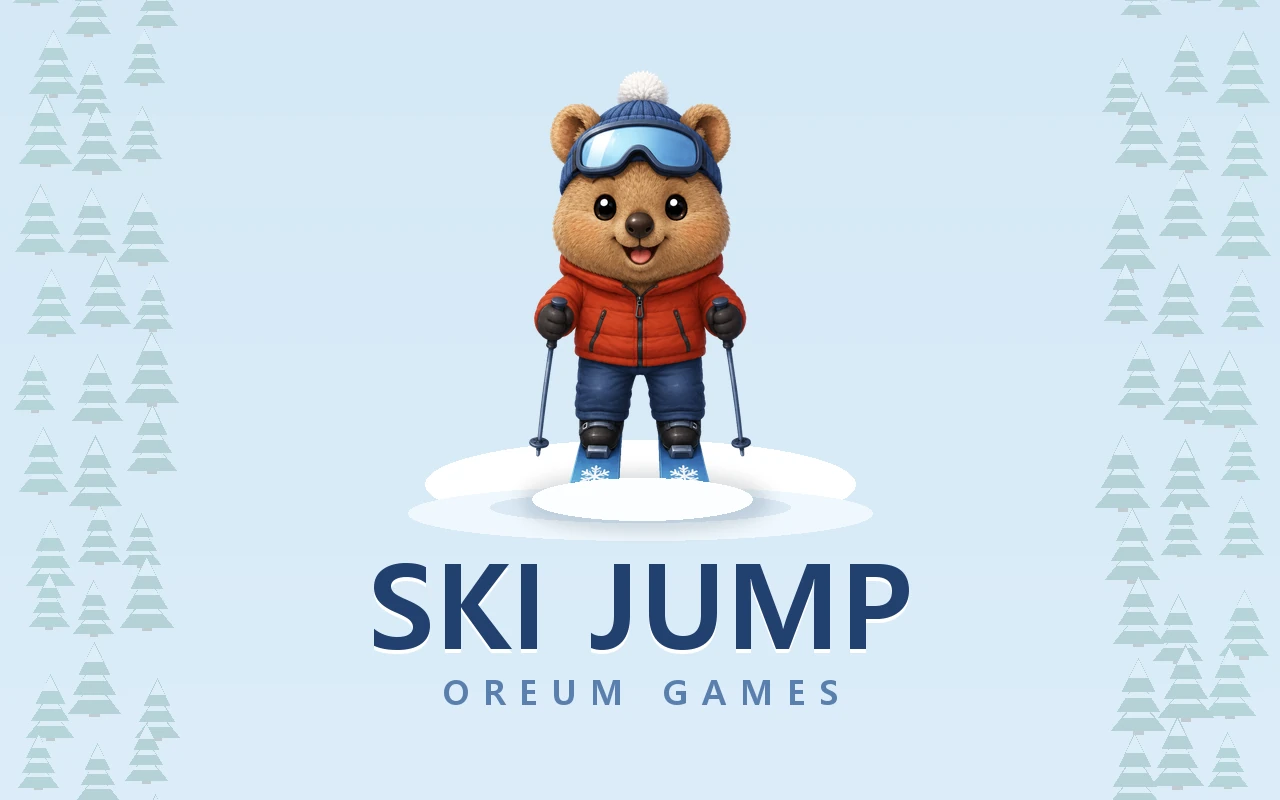 A quokka on skis standing in the middle of a snowy slope, with the title SKI JUMP below it
